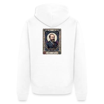 James A Tarotkarte - Unisex Premium Bio Zip Hoodie - Weiß - Hinten - Thijin (182cm)