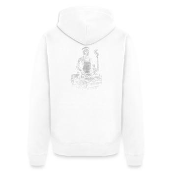 James K. Polk beim BBQ Grillen - Unisex Premium Bio Zip Hoodie - Weiß - Hinten - Thijin (182cm)