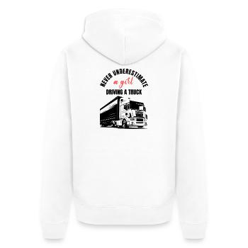 Mädchen-LKW-Fahrerin - Unisex Premium Bio Zip Hoodie - Weiß - Hinten - Thijin (182cm)