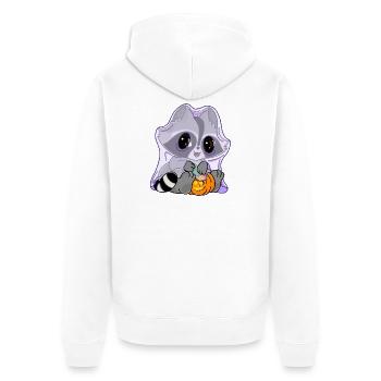 Snuggles der Waschbär im Geisterkostüm - Unisex Premium Bio Zip Hoodie - Weiß - Hinten - Thijin (182cm)