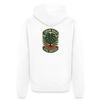 Grow Bold Stay Rooted – Vintage Monstera - Unisex Premium Bio Zip Hoodie - Weiß - Hinten - Thijin (182cm)