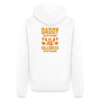 Papa est mon nom, Halloween est mon jeu - Halloween - Veste à capuche bio Premium Unisexe - blanc - Dos - Thijin (182cm)