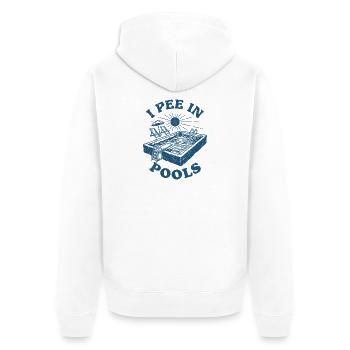 Ich pinkel in Pools Pool-Humor - Unisex Premium Bio Zip Hoodie - Weiß - Hinten - Thijin (182cm)