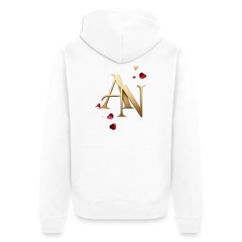 Goldenes AN Initialen mit Rosenblüten - Unisex Premium Bio Zip Hoodie - Weiß - Hinten - Thijin (182cm)