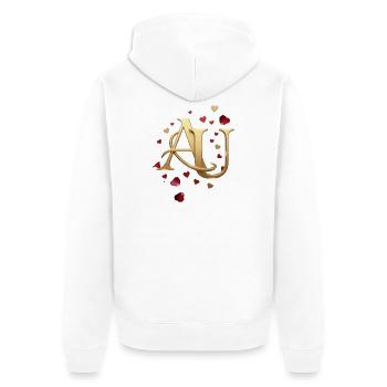 Goldenes AU Monogramm mit Herzen - Unisex Premium Bio Zip Hoodie - Weiß - Hinten - Thijin (182cm)