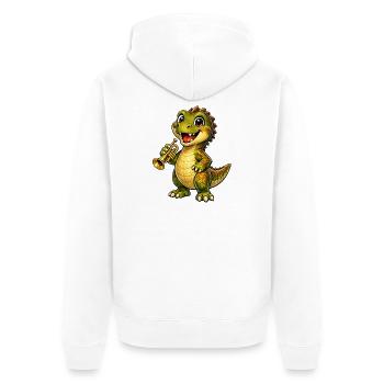Dino mit Trompete - Unisex Premium Bio Zip Hoodie - Weiß - Hinten - Thijin (182cm)