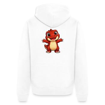 Freundlicher roter Dino - Unisex Premium Bio Zip Hoodie - Weiß - Hinten - Thijin (182cm)