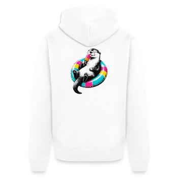 Otter mit Eis im Stencil Style - Unisex Premium Bio Zip Hoodie - Weiß - Hinten - Thijin (182cm)