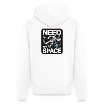 Raumfahrt-Statement: Need My Space - Unisex Premium Bio Zip Hoodie - Weiß - Hinten - Thijin (182cm)