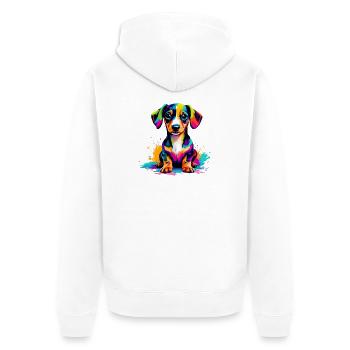 Bunter Welpe Farbexplosion - Unisex Premium Bio Zip Hoodie - Weiß - Hinten - Thijin (182cm)