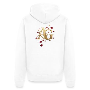Goldenes Monogramm A&G mit Herzen - Unisex Premium Bio Zip Hoodie - Weiß - Hinten - Thijin (182cm)