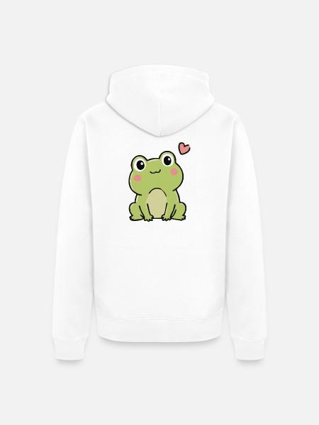 Süßer Kawaii-Frosch mit Herz-Cartoon-Aufkleber - Unisex Premium Bio Zip Hoodie - Weiß