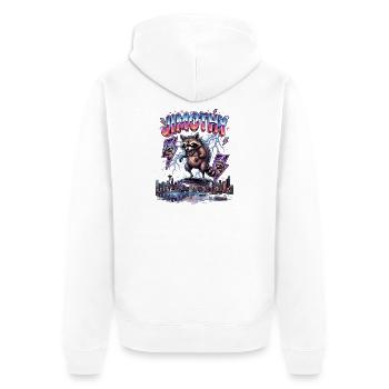 JIMOTHY Waschbär Retro - Unisex Premium Bio Zip Hoodie - Weiß - Hinten - Thijin (182cm)