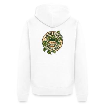 Grow Your Own Way – Pothos Pflanzen Spruch - Unisex Premium Bio Zip Hoodie - Weiß - Hinten - Thijin (182cm)