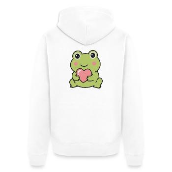 Süßer Kawaii-Frosch hält einen rosa Herzaufkleber - Unisex Premium Bio Zip Hoodie - Weiß - Hinten - Thijin (182cm)