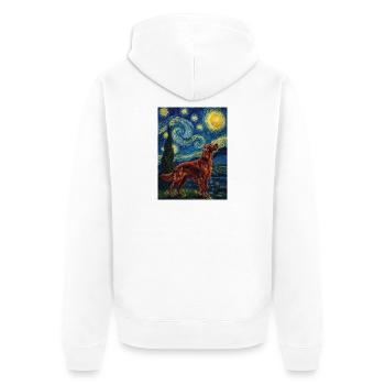 Irischer Zuspieler, Sternennacht – Roter Zuspieler, Hundemama, Vater, - Unisex Premium Bio Zip Hoodie - Weiß - Hinten - Thijin (182cm)