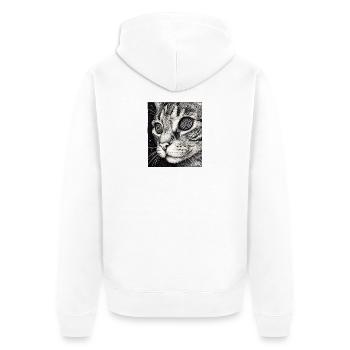 Hypnotischer Katzenblick im All - Unisex Premium Bio Zip Hoodie - Weiß - Hinten - Thijin (182cm)
