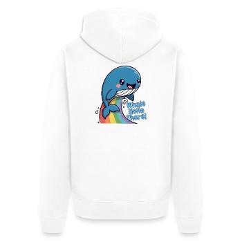 Rainbow Whale Hello There - Unisex Premium Organic Zip Hoodie - white - Back - Thijin (182cm)