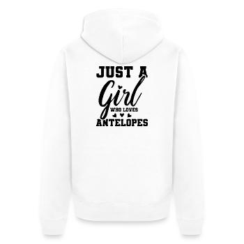 Just A Girl Who Loves Antelopes   - Unisex Premium Bio Zip Hoodie - Weiß - Hinten - Thijin (182cm)