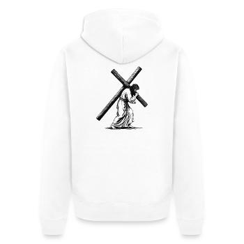 Silhouette du chemin de croix en noir et blanc - Veste à capuche bio Premium Unisexe - blanc - Dos - Thijin (182cm)
