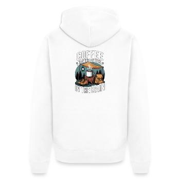 Le café a meilleur goût sous la pluie en camping - Veste à capuche bio Premium Unisexe - blanc - Dos - Thijin (182cm)