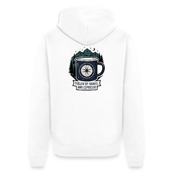 Alimenté par du gravier et une tasse à café à espresso - Veste à capuche bio Premium Unisexe - blanc - Dos - Thijin (182cm)