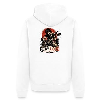 Play Loud Guitar Motif - Unisex Premium Organic Zip Hoodie - white - Back - Thijin (182cm)