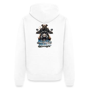 Staffie biker 1b-049b - Unisex Premium Organic Zip Hoodie - white - Back - Thijin (182cm)