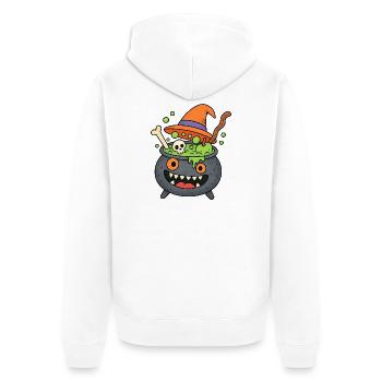 Cute Halloween Cauldron Monster - Unisex Premium Organic Zip Hoodie - white - Back - Thijin (182cm)