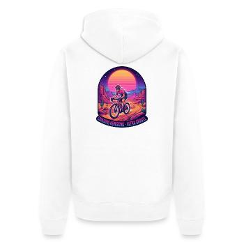 Synthwave Gravel Cyclist Chasing Horizons - Unisex Premium Organic Zip Hoodie - white - Back - Thijin (182cm)