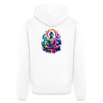 Buddha Wave Meditation Art - Unisex Premium Organic Zip Hoodie - white - Back - Thijin (182cm)