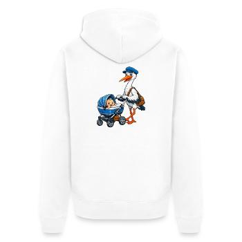 Stork with pram - Unisex Premium Organic Zip Hoodie - white - Back - Thijin (182cm)