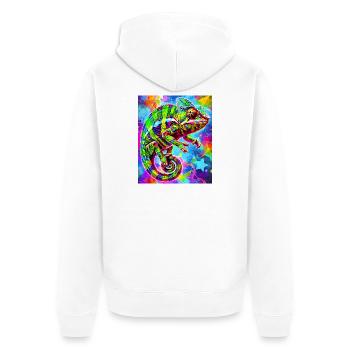 Chamäleon - Unisex Premium Bio Zip Hoodie - Weiß - Hinten - Thijin (182cm)
