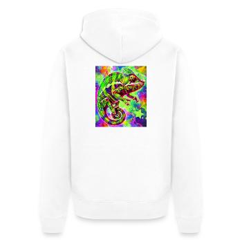 Chamäleon - Unisex Premium Bio Zip Hoodie - Weiß - Hinten - Thijin (182cm)