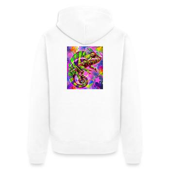 Chamäleon - Unisex Premium Bio Zip Hoodie - Weiß - Hinten - Thijin (182cm)