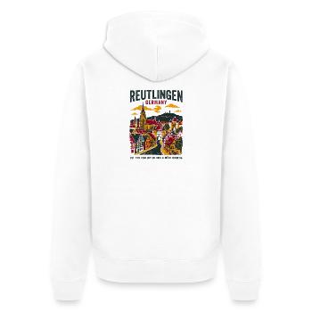 Vintage Reutlingen Germany Skyline Architecture - Unisex Premium Bio Zip Hoodie - Weiß - Hinten - Thijin (182cm)