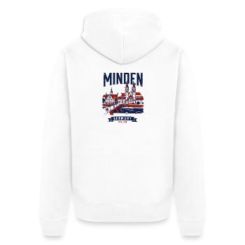 Cathédrale de Minden, Allemagne, Silhouette historique de la ville - Veste à capuche bio Premium Unisexe - blanc - Dos - Thijin (182cm)