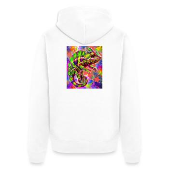 Chamäleon - Unisex Premium Bio Zip Hoodie - Weiß - Hinten - Thijin (182cm)