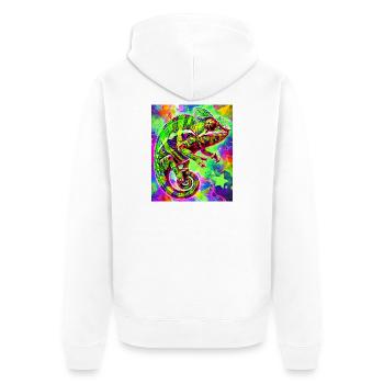 Chamäleon - Unisex Premium Bio Zip Hoodie - Weiß - Hinten - Thijin (182cm)