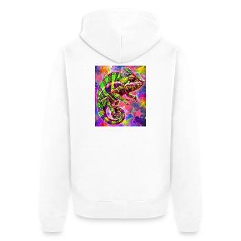 Chamäleon - Unisex Premium Bio Zip Hoodie - Weiß - Hinten - Thijin (182cm)