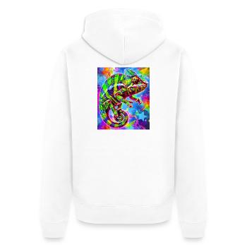 Chamäleon - Unisex Premium Bio Zip Hoodie - Weiß - Hinten - Thijin (182cm)