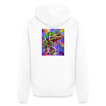 Chamäleon - Unisex Premium Bio Zip Hoodie - Weiß - Hinten - Thijin (182cm)