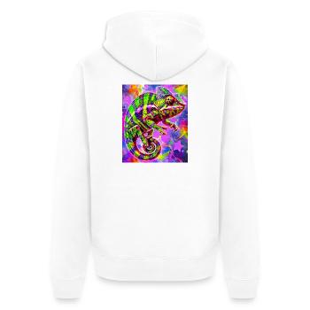 Chamäleon - Unisex Premium Bio Zip Hoodie - Weiß - Hinten - Thijin (182cm)