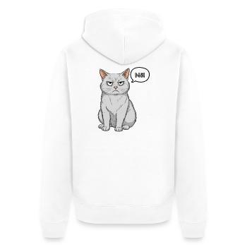 Grimmige Katze - einfach "Nö" - Unisex Premium Bio Zip Hoodie - Weiß - Hinten - Thijin (182cm)