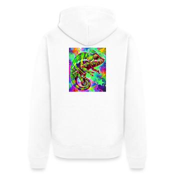 Chamäleon - Unisex Premium Bio Zip Hoodie - Weiß - Hinten - Thijin (182cm)