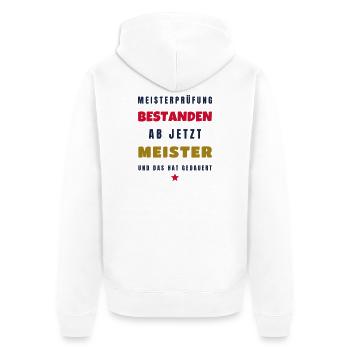 Meisterprüfung bestanden ab jetzt Meister 2026 - Unisex Premium Bio Zip Hoodie - Weiß - Hinten - Thijin (182cm)