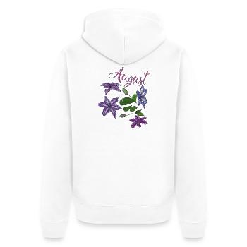 August  - Unisex Premium Bio Zip Hoodie - Weiß - Hinten - Thijin (182cm)