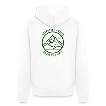 Adventure Awaits Dark Green Outdoor  - Unisex Premium Bio Zip Hoodie - Weiß - Hinten - Thijin (182cm)