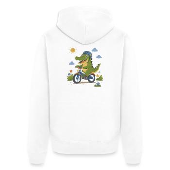 Crocodile faisant du vélo avec un casque - Veste à capuche bio Premium Unisexe - blanc - Dos - Thijin (182cm)