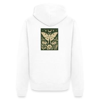 Mystischer Schmetterling Mond Blumen Vintage Natur - Unisex Premium Bio Zip Hoodie - Weiß - Hinten - Thijin (182cm)